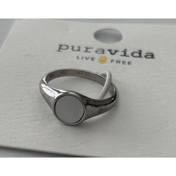 Pura Vida Brass Ring With Rhodium Plating & Mother Of Pearl Size 9 - Picture 1 of 3